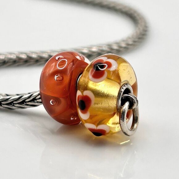 TROLLBEADS Lot Of 2, Coral & Golden LAA 925S NEW! Bubbles & Unique Flower - Picture 5 of 8